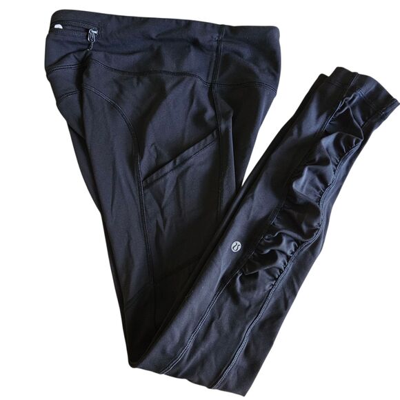 Lululemon Speed Leggings Women’s 4 Black Ruched Running Yoga - Picture 3 of 7